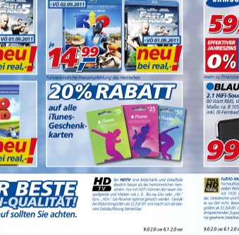 20 Prozent Rabatt auf iTunes-Karten und Wäschespinnen