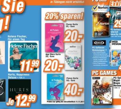 Reduzierte iTunes-Karten auch bei Expert