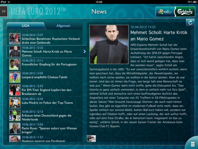 UEFA EURO 2012: Carlsberg-App fürs iPad erschienen