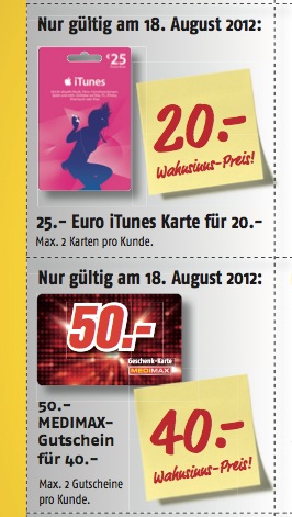 MediMax: Doppelt sparen bei iTunes-Karten