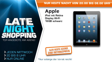 Saturn Late-Night-Shopping: iPad 4 16GB WiFi ab 20 Uhr im Angebot