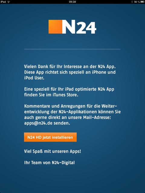 Statt Nachrichten: N24 vergrault iPad-Nutzer