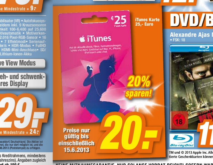 Aktuell: Reduzierte iTunes-Karten in vielen Expert-Märkten