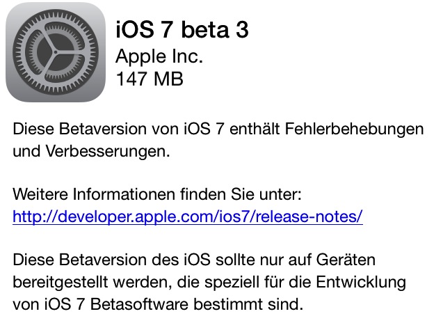 Apple veröffentlicht iOS 7 Beta 3