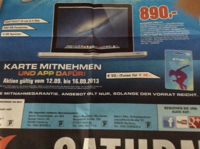 Bei Saturn: 28 Prozent Rabatt auf iTunes-Karten