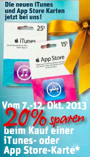(Update) REWE, Kaufpark & Rossmann: 20% Rabatt auf „neue“ iTunes-Karten