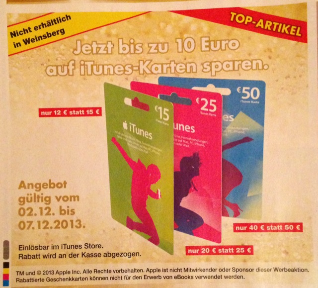 (Update 2) Reduzierte iTunes-Karten: 20 Prozent Rabatt bei Kaufland, Aral, REWE, Kaufpark & LIDL