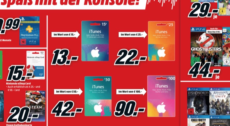 Reduzierte iTunes-Karten: Media Markt testet Intelligenz seiner Kundschaft
