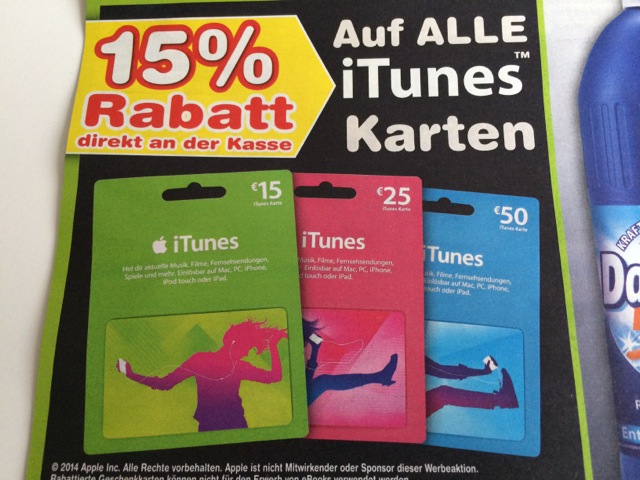 (Update) 15 Prozent Rabatt auf iTunes-Karten bei Penny & Netto