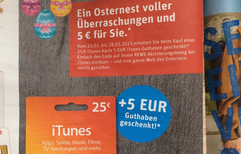 iTunes-Karten: Ab Montag 5 Euro Oster-Bonus bei REWE