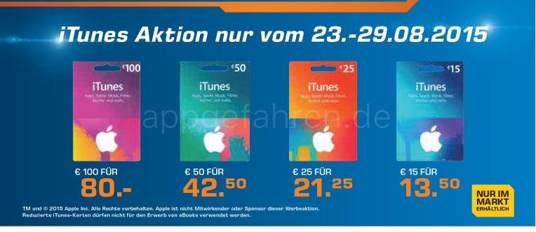 Reduzierte iTunes-Karten: Ab Montag bei Saturn sparen
