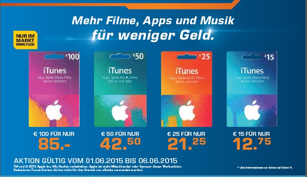 Reduzierte iTunes-Karten bei Saturn, Medimax & Real