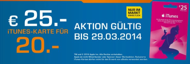 iTunes-Karten mit 20 Prozent Rabatt bei Saturn