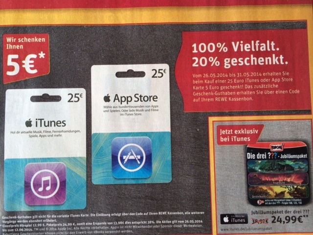 Ab Montag: Reduzierte iTunes-Karten bei EDEKA, REWE und Marktkauf