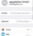 iOS 8 Einstellungen iCloud Familie
