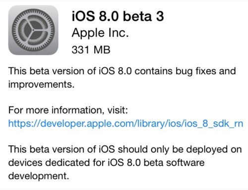 Apple veröffentlicht iOS 8 Beta 3 für Entwickler