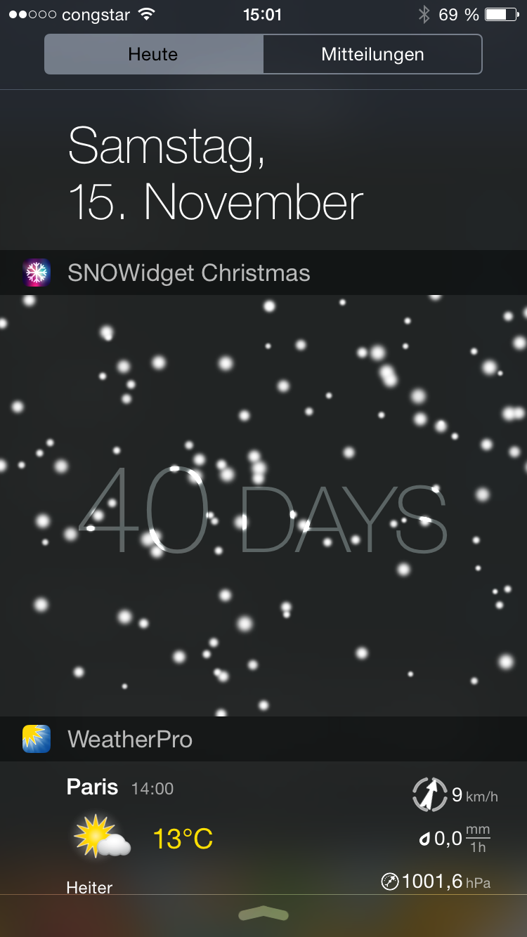 SNOWidget: Schneefall & Weihnachts-Countdown für die Mitteilungszentrale