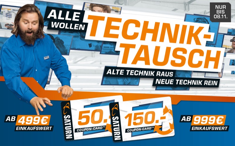 (endet heute) Saturn Technik-Tausch: Gutschein im Wert von 50 oder 150 Euro mitnehmen