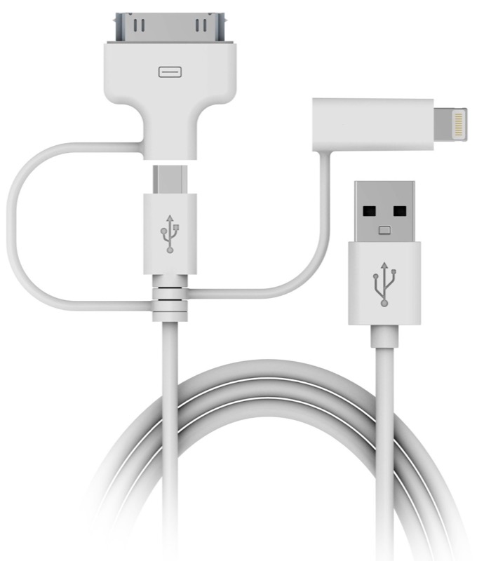 Eines für alles: Digipower 3-in-1-Ladekabel mit MicroUSB-, Lightning- und 30 Pin-Anschluss