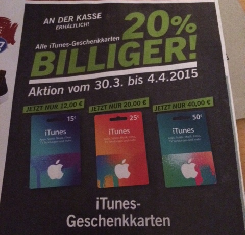 Lidl: Nächste Woche 20 Prozent Rabatt auf iTunes-Karten