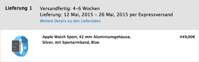 Lieferzeiten der Apple Watch steigen auf 4-6 Wochen, neues MacBook bestellbar