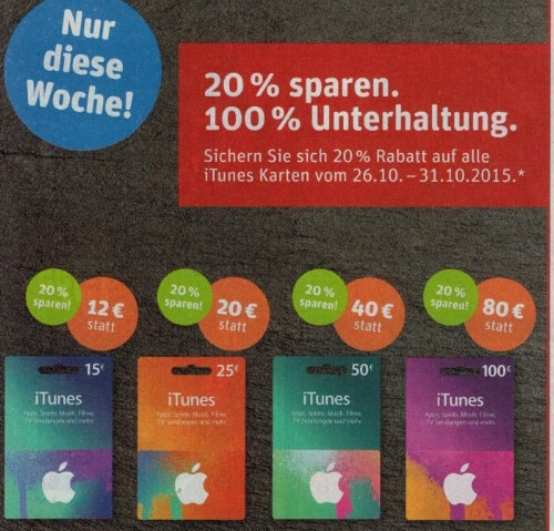 iTunes-Karten: 20 Prozent Rabatt bei REWE