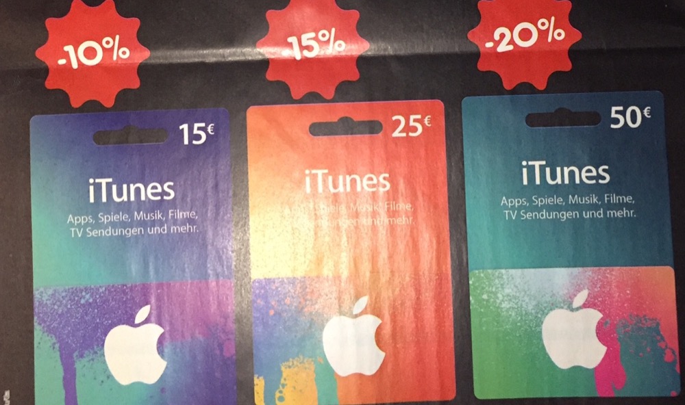 Diese Woche wieder 15% Rabatt auf iTunes Karten!