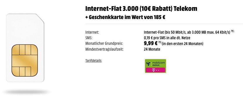 Telekom-Netz: 3 GB LTE dank MediaMarkt-Gutschein für effektiv 4 Euro pro Monat (Update)