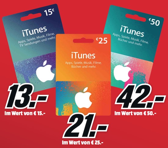 Reduzierte iTunes-Karten auch bei Media Markt