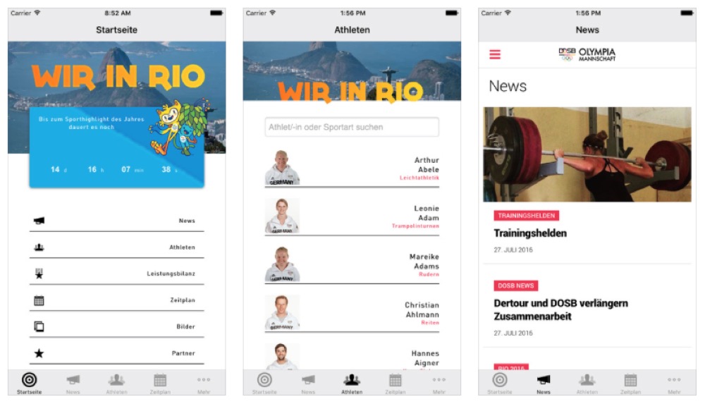 Olympiamannschaft Rio 2016: Info-App zu den deutschen Sportlern wird von Apple empfohlen