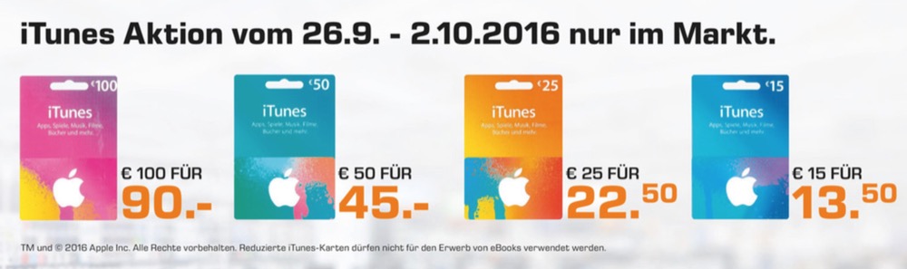 Reduzierte iTunes-Karten: Auch bei Saturn & PayPal nur 10 Prozent Rabatt