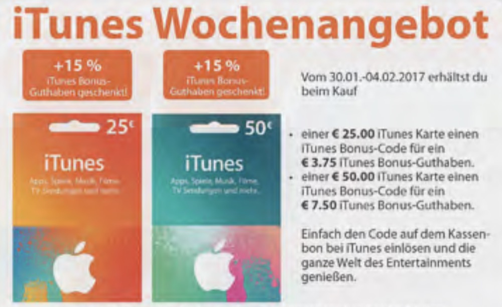 iTunes-Karten: Edeka und Müller mit Rabatt und Bonus