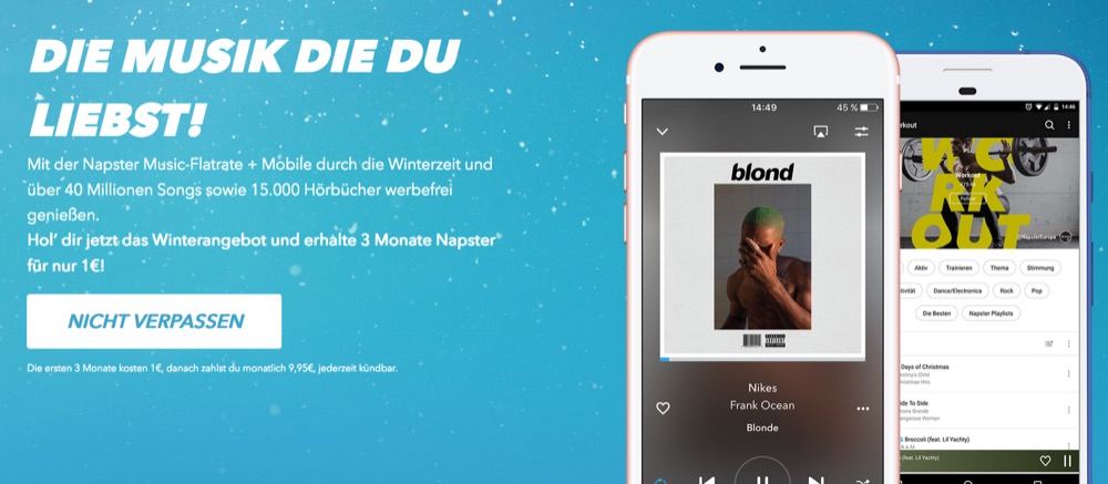 Musik & Hörbücher: 3 Monate Napster für nur 1 Euro