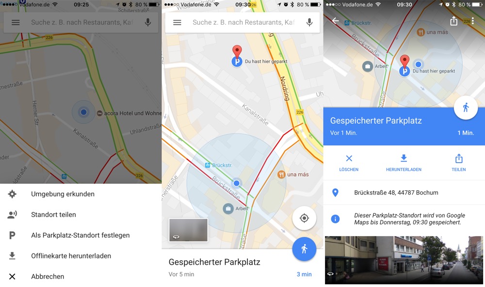 Google Maps Parkplatz speichern