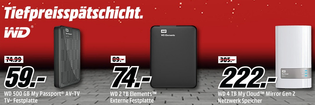 Tiefpreisspätschicht bei Media Markt: Günstige Festplatten von Western Digital