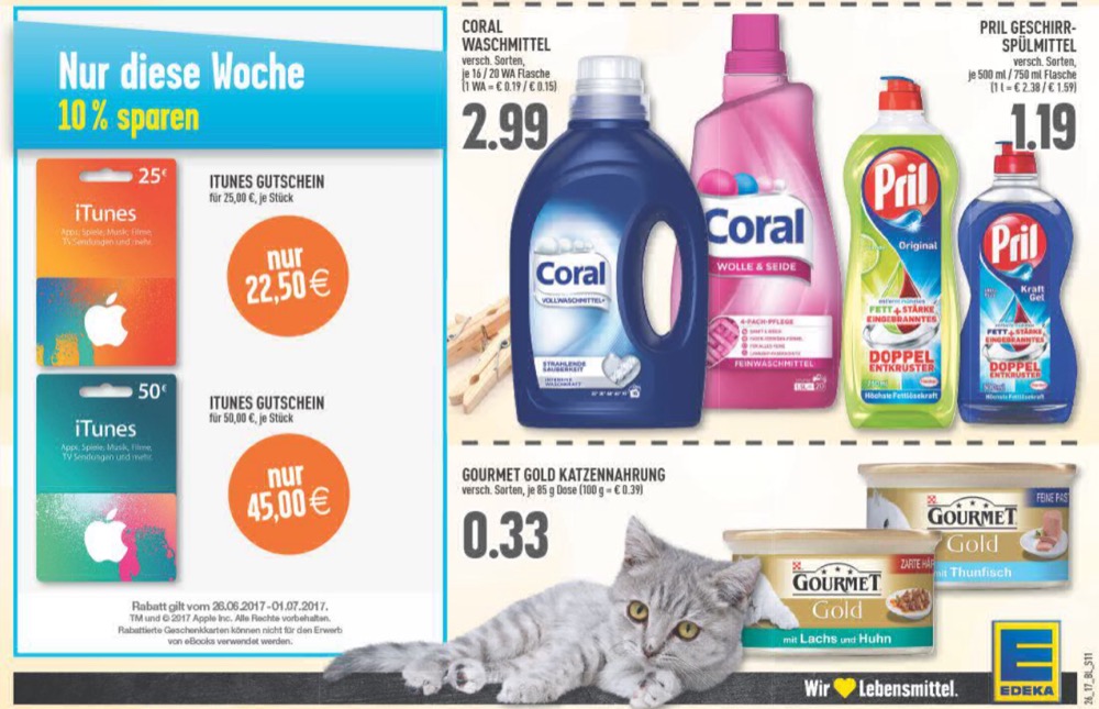 Reduzierte iTunes-Karten: 10 Prozent Rabatt bei Edeka, Expert & Merkur