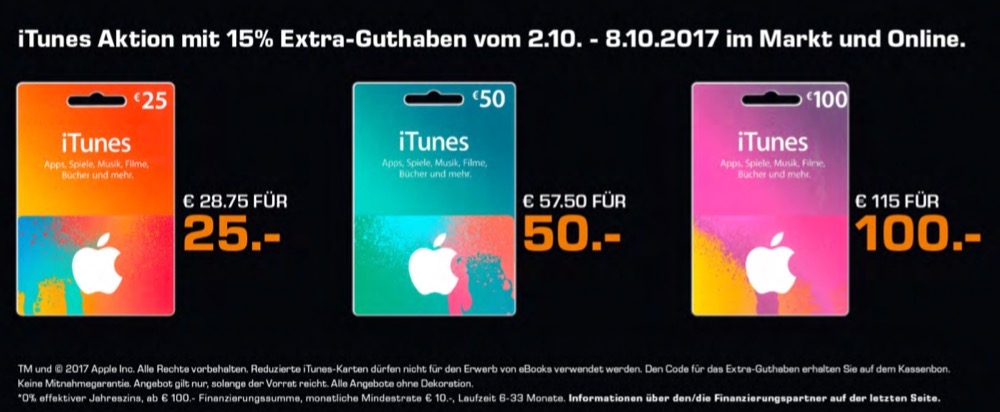 iTunes-Karten: 15 Prozent Extra-Guthaben im Markt und im Netz