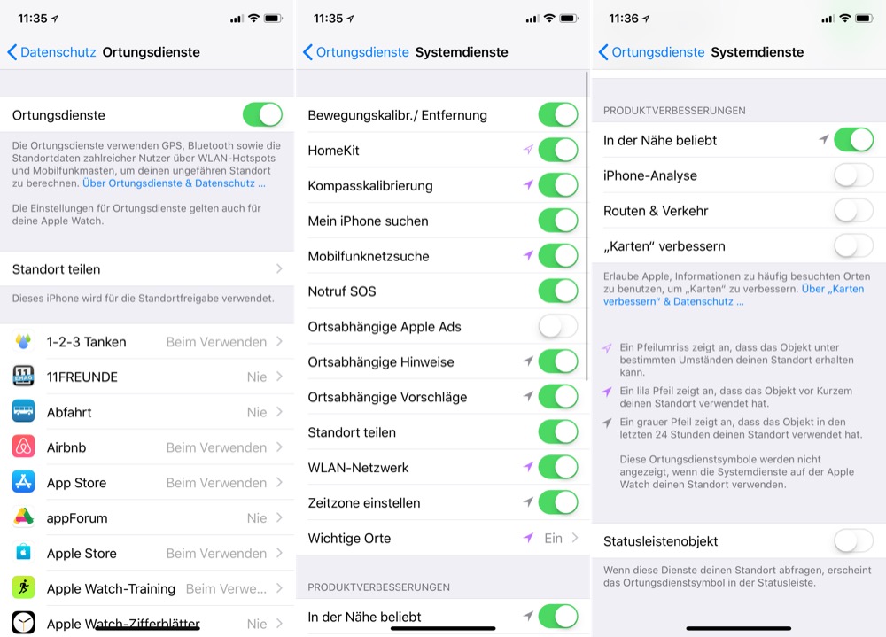 ortungsdienste ios 11