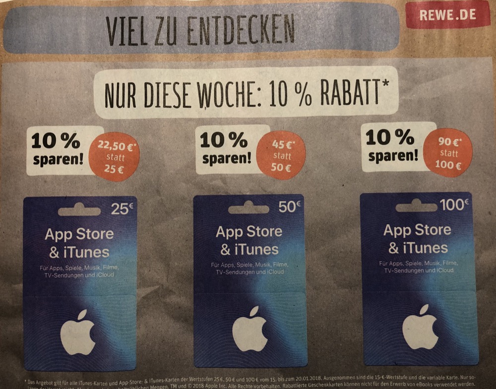 iTunes- und App-Store-Karten wieder mit Rabatt