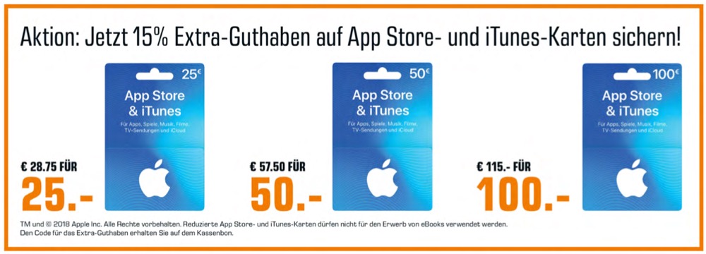 15 Prozent Bonusguthaben auf iTunes-Karten auch bei Saturn