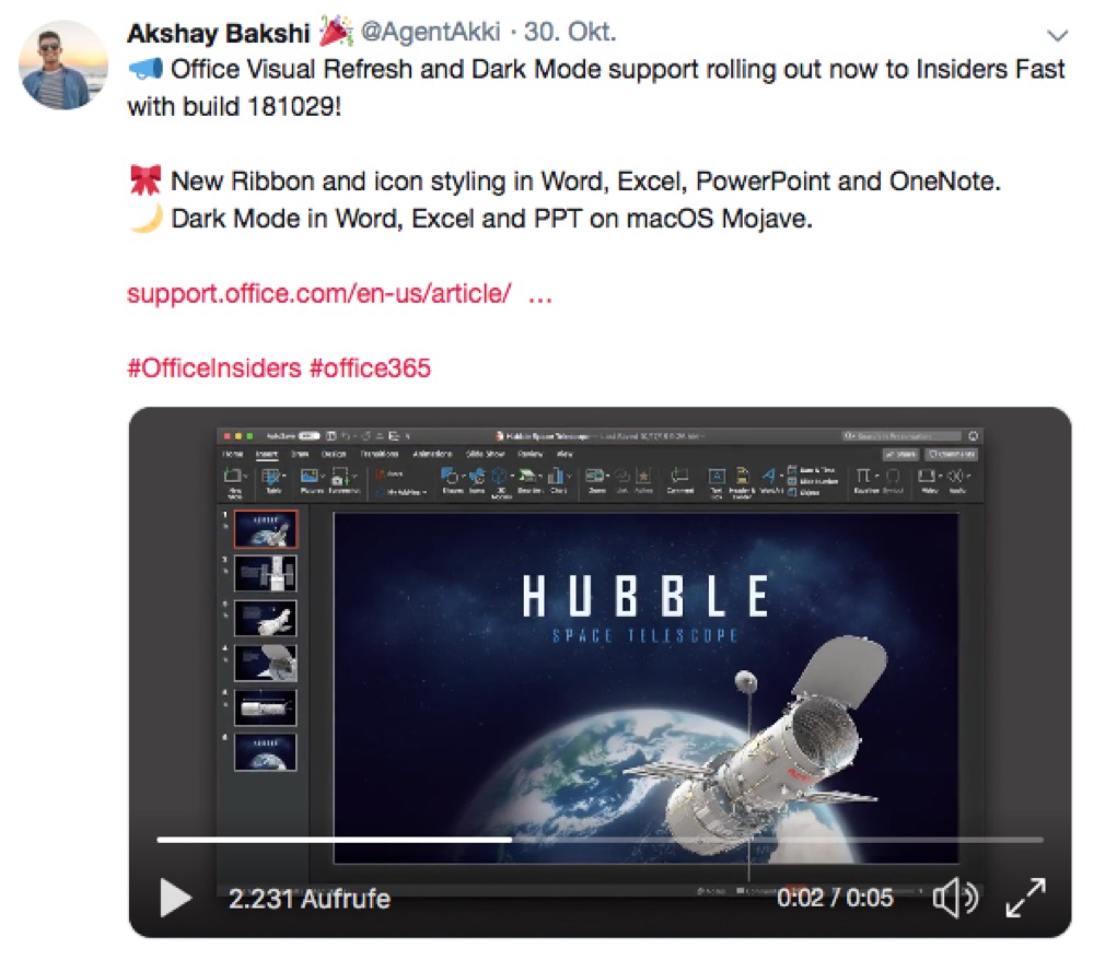 Tweet MS Office Dark Mode Mac