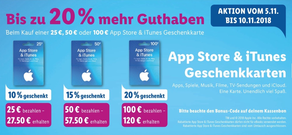 iTunes-Guthaben bei Lidl mit bis zu 16,7 Prozent Rabatt