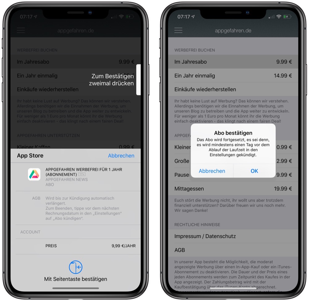 <span class="entry-title-primary">App Store: In-App-Abos müssen beim Kauf ab sofort doppelt bestätigt werden</span> <span class="entry-subtitle">Damit werden Fehlkäufe vermieden</span>