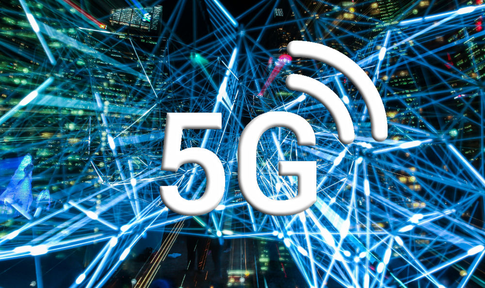 5G Schriftzug und Empfangssymbol
