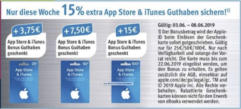 Diese Woche wieder 15% Rabatt auf iTunes Karten!