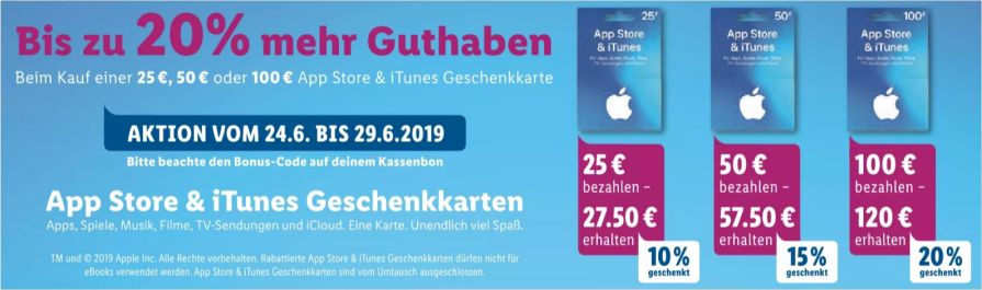 <span class="entry-title-primary">iTunes-Karten: Ab Montag wieder 20 Prozent Bonus</span> <span class="entry-subtitle">Lidl sorgt für das nächste Angebot</span>