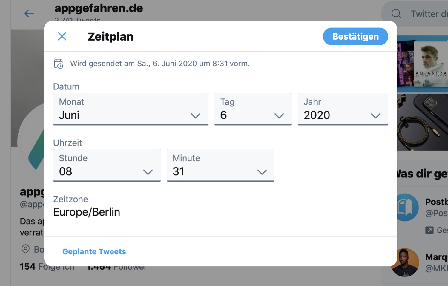 <span class="entry-title-primary">Tweets planen: Im Web ab sofort möglich, per App noch nicht</span> <span class="entry-subtitle">Datum und Uhrzeit einstellen</span>