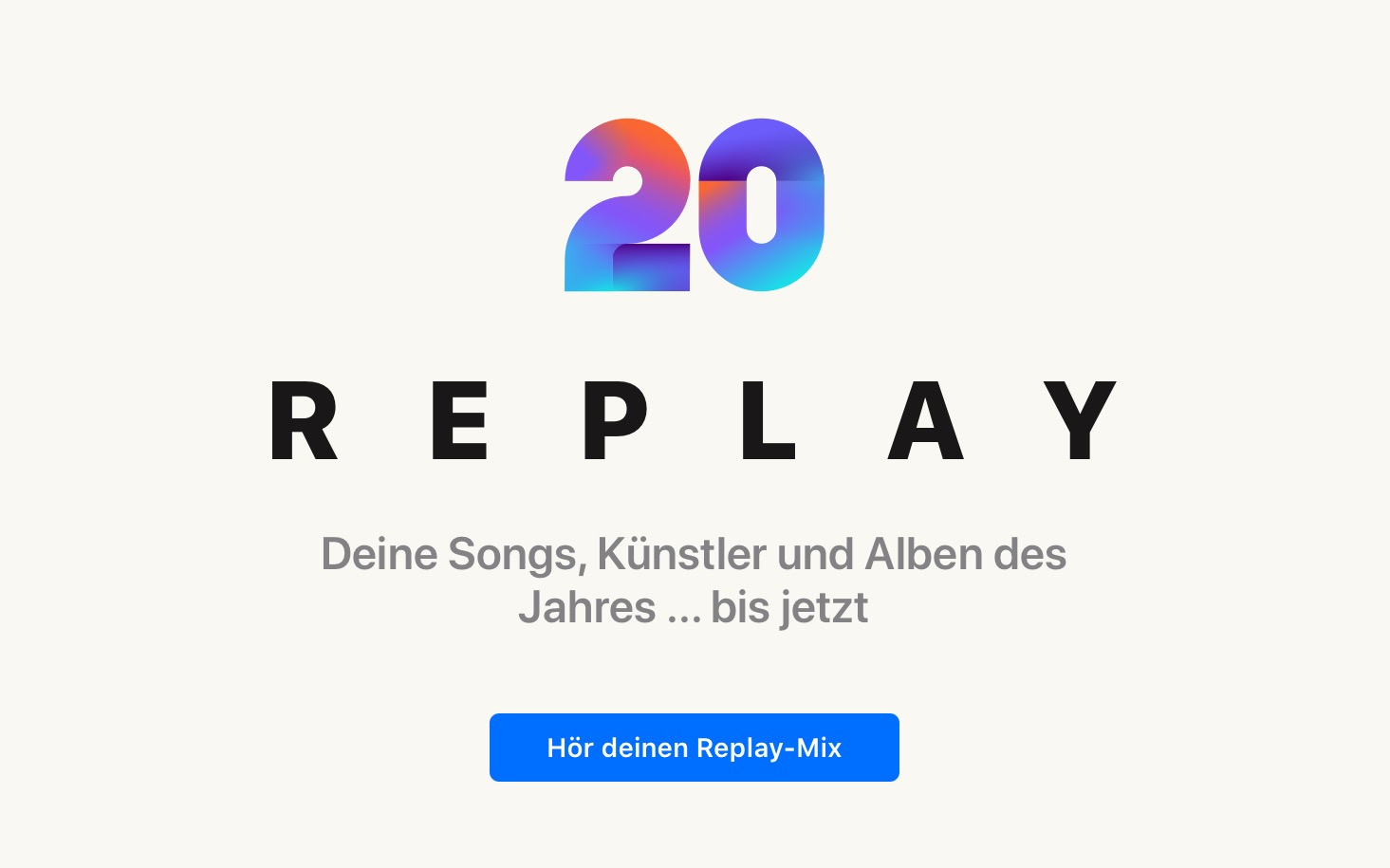 <span class="entry-title-primary">Replay 2020: Apple Music präsentiert Jahrescharts & Replay-Mix</span> <span class="entry-subtitle">Die beliebtesten Songs und Künstler</span>