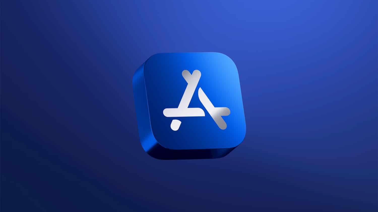 3D App Store-Icon vor einem dunkelblauen Hintergrund