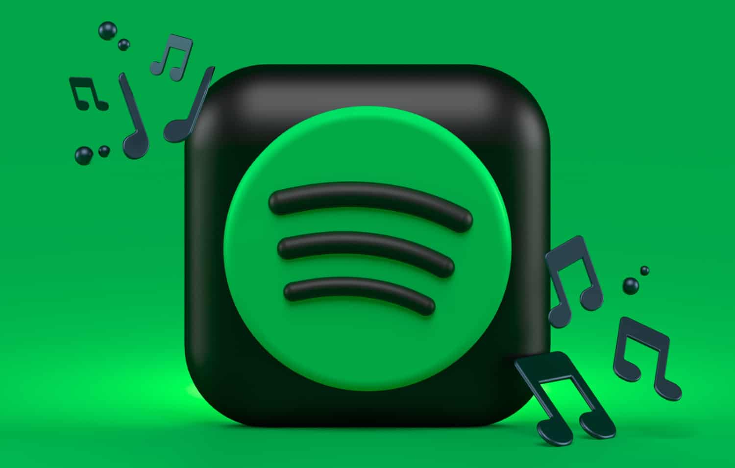 3D-Icon von Spotify mit Musiknoten vor grünem Hintergrund
